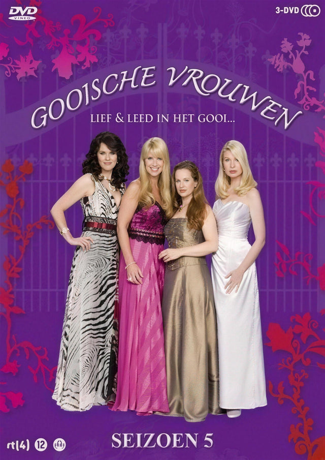 Gooische Vrouwen seizoen 5 dvd, 3-dvd box, hoes voorkant met de vier vrouwen in avondjurk, tweedehands