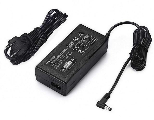 AC/DC netadapter 24V 2,5A 60W met 5,5 x 2,5 mm plug, zwart, voeding met stroomkabel en haakse DC-stekker, tweedehands