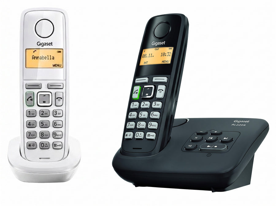 AL220A Duo Draadloze DECT Telefoon met Antwoordapparaat - 2 Handsets Zwart + Wit (Nieuw)