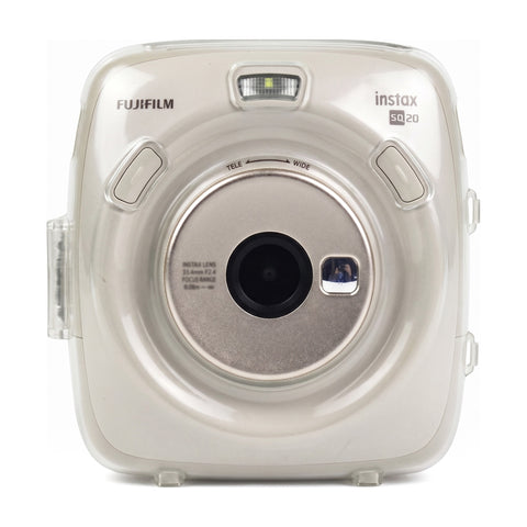 Case voor Instax Square SQ20, transparant, hardcase van voren met een beige Instax SQ20 erin