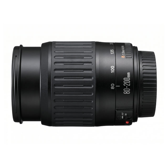 Canon EF 80-200mm f/4.5-5.6 telezoomlens (eerste versie), zwart, zijkant met zoomring en AF-MF-schakelaar