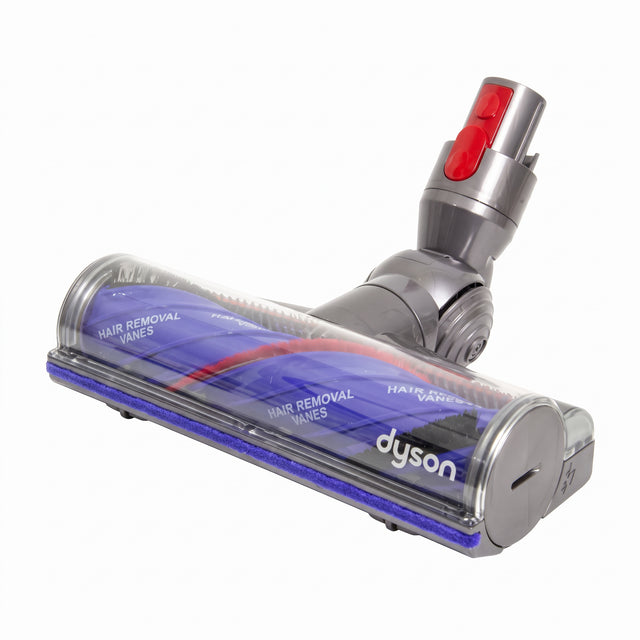 Dyson Hair Removal Vanes Motorhead borstelkop voor V7, V8, V10 en V11, grijs met paars, schuin van voren met rode ontgrendeling