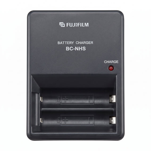 Fujifilm BC-NHS acculader voor oplaadbare AA batterijen, zwart, vooraanzicht