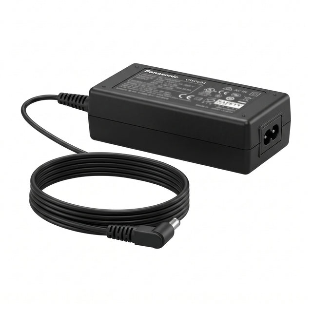 Panasonic VSK0694 AC-adapter voor camcorders, zwart, met vaste DC-kabel en haakse stekker
