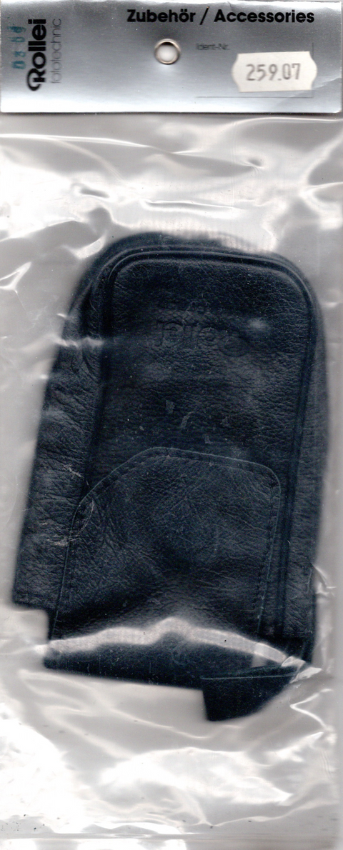 Rollei leren vintage 35mm camera case 13 x 6 cm, in doorzichtige verpakking met Rollei-kaartje, nieuw in verpakking