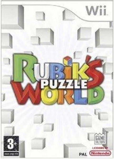 Nintendo Wii Rubik's Puzzle World, puzzelspel, witte doos voorkant met gekleurde letters, tweedehands