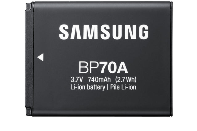 Samsung BP70A accu, zwarte li-ion battery van 740 mAh, voorkant, tweedehands
