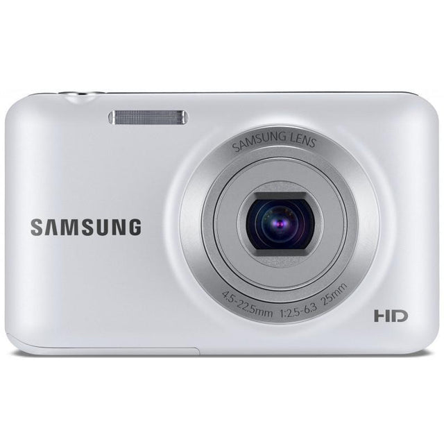 Samsung ES95 compactcamera, wit, voorkant met 5x zoomlens en HD-opschrift