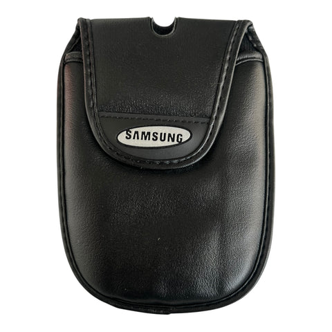 Samsung leren vintage 35mm camera case 15 x 10 cm, zwart met klep, uitsparing en Samsung-logo