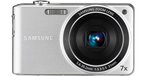 Samsung PL200 digitale compactcamera, zilver, voorkant met 7x zoomlens, tweedehands