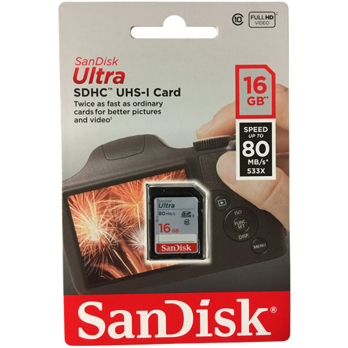 SanDisk-Ultra SDHC 16GB SD Kaart - 80 MB/s (Nieuw)