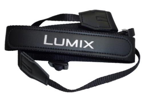 Panasonic Lumix VFC4453 camerariem, zwarte schouderriem met Lumix-logo