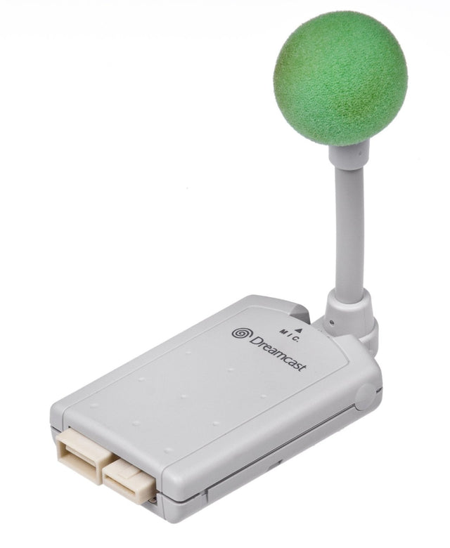 SEGA Dreamcast microfoon, wit met groene windkap op zwanenhals, vooraanzicht