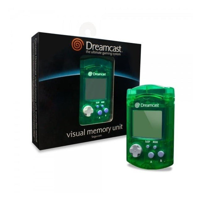 SEGA Dreamcast Visual Memory Unit groen, doos voorkant, nieuw in verpakking