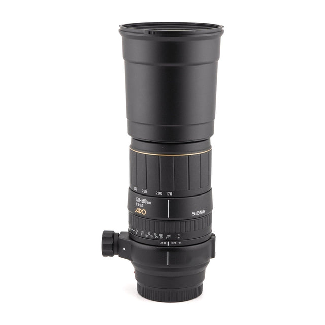 Sigma APO 170-500mm f/5-6.3 telezoomlens voor Minolta AF / Sony A, zijaanzicht met statiefring