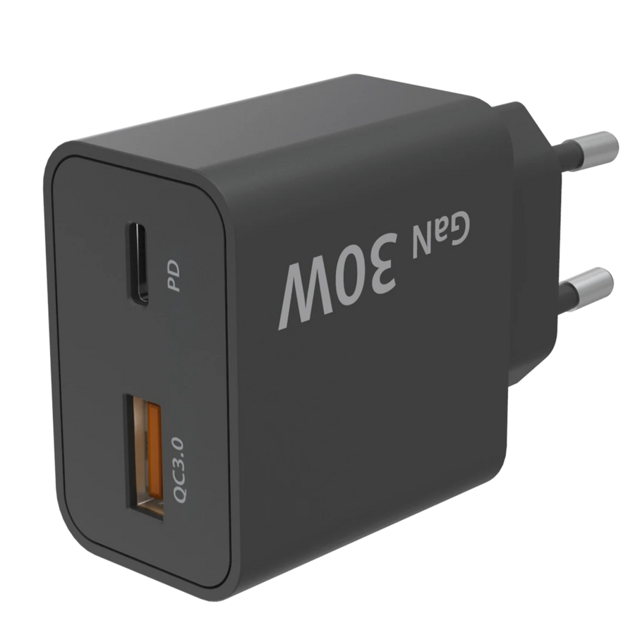 Sitecom-GaN Snellader / Oplader 30W – USB-C PD + USB-A QC3.0 – Zwart Tweedehands