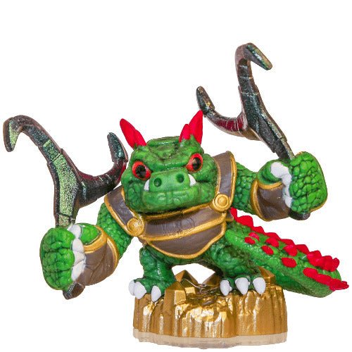 Skylanders Dino-Rang, groene dinosaurus met twee boemerangs op gouden voetstuk, tweedehands