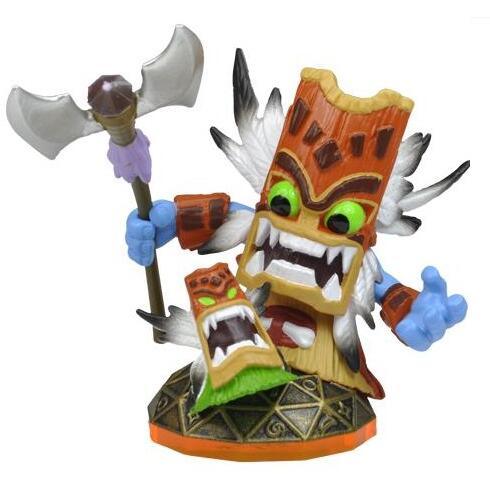 Skylanders Double Trouble figuur, tiki-masker met bijlstaf en dubbelganger op bronskleurige voet, voorkant, tweedehands