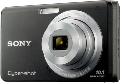 Sony Cyber-shot DSC-W180 compactcamera, zwart, voorkant met 3x zoomlens en opschrift 10.1 megapixels