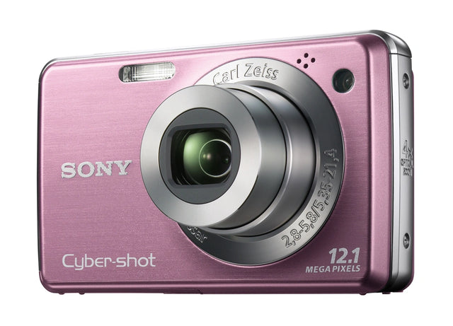 Sony Cyber-shot DSC-W210 compactcamera, roze, schuin van voren met Carl Zeiss-lens en 12.1 megapixels, tweedehands