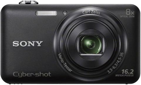 Sony Cyber-shot DSC-WX60 digitale compactcamera, zwart, voorkant met 8x Carl Zeiss-zoomlens, tweedehands