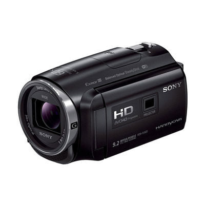 Sony Handycam HDR-PJ620 digitale videocamera, zwart, voorkant schuin met lens en ingebouwde projector, tweedehands