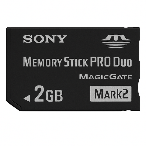 Sony Memory Stick PRO Duo 2GB Mark 2 geheugenkaart, voorkant, tweedehands
