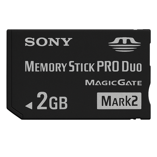 Sony Memory Stick PRO Duo 2GB Mark 2 geheugenkaart, voorkant, tweedehands