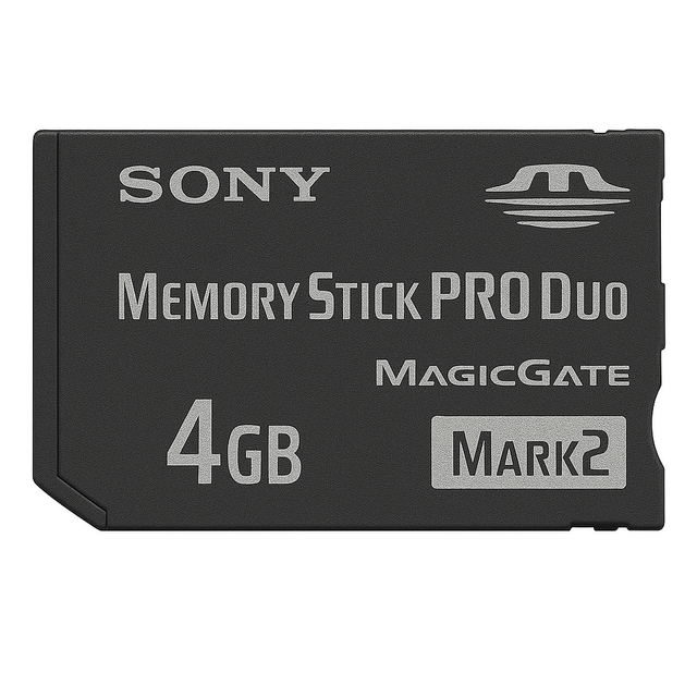Sony Memory Stick PRO Duo 4GB Mark 2 geheugenkaart, voorkant, tweedehands
