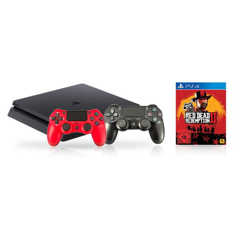 Sony-Playstation 4 Slim 1TB Console + 2 Controllers + Red Dead Redemption 2 bundel Tweedehands