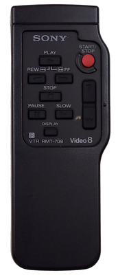 Sony RMT-708 Remote Commander afstandsbediening voor camcorders, zwart, voorkant met knoppen en opschrift Video 8