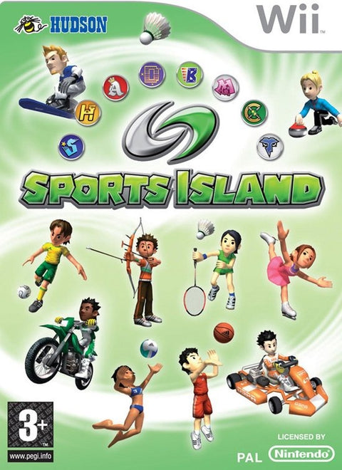 Nintendo Wii Sports Island van Hudson, sportspel, groene doos voorkant met sporters, tweedehands