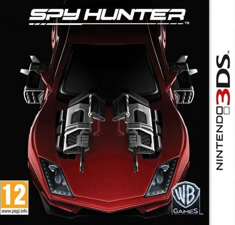 Nintendo 3DS Spy Hunter van WB Games, doos voorkant met een rode sportwagen met geschut, tweedehands