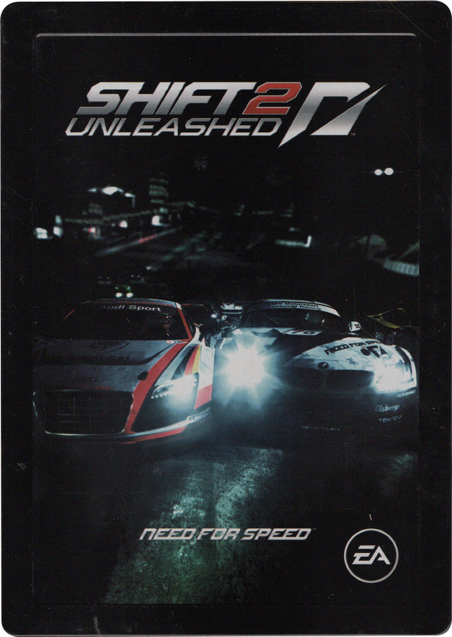 Shift 2 Unleashed steelbook zonder game, voorkant met racewagens, Need for Speed, tweedehands
