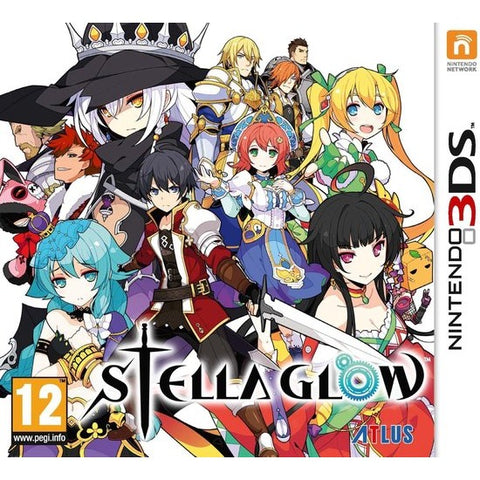 Nintendo 3DS Stella Glow van Atlus, doos voorkant met een groep anime-personages, tweedehands