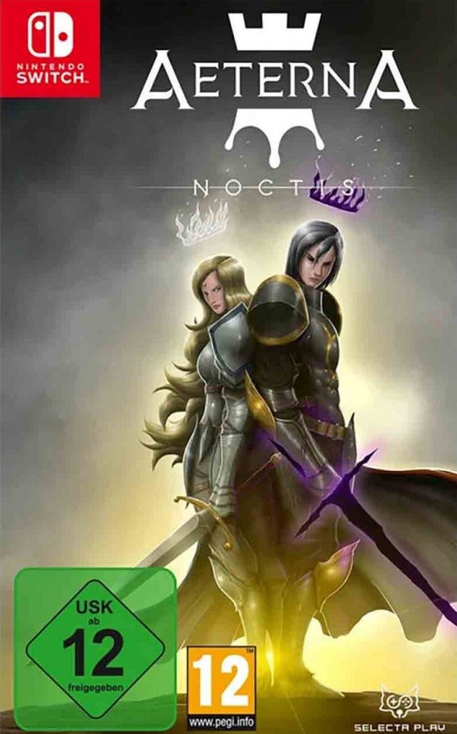 Nintendo Switch Aeterna Noctis, doos voorkant met USK 12- en PEGI 12-label, tweedehands