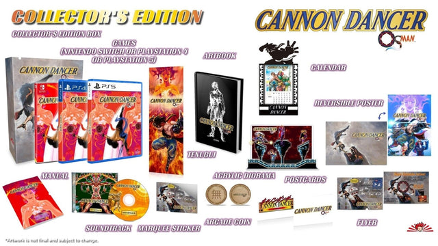 Cannon Dancer Osman Collector's Edition, reclamebeeld met dozen voor meerdere consoles, artbook, soundtrack en munt