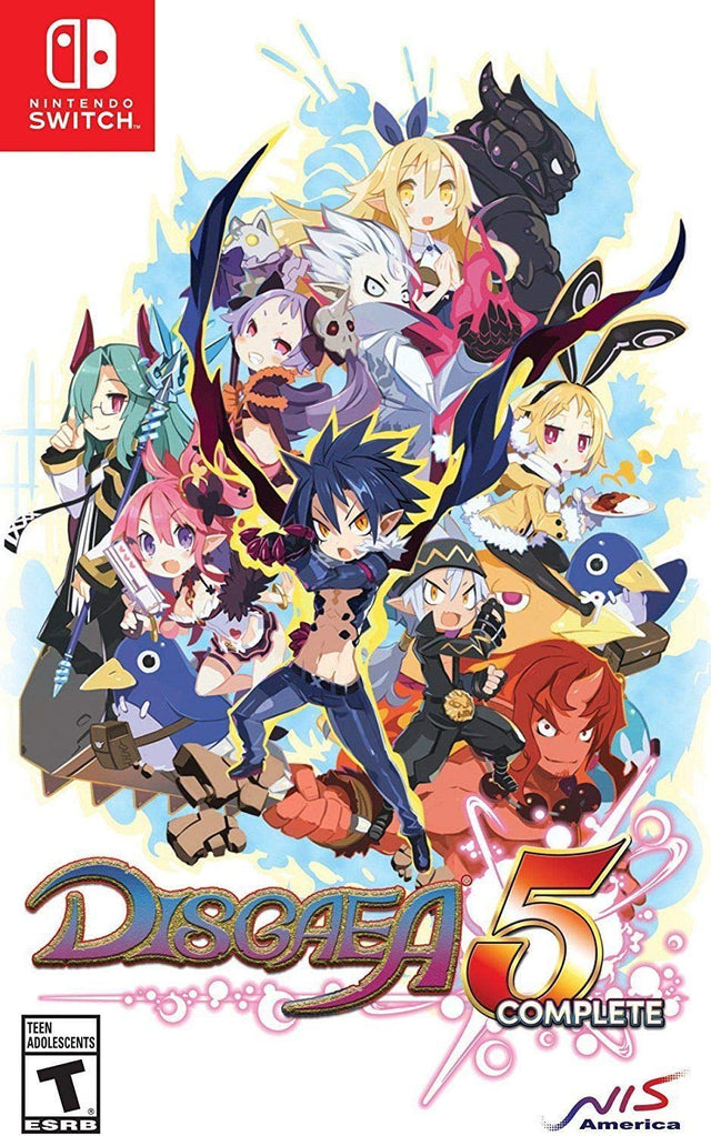 Nintendo Switch Disgaea 5 Complete, doos voorkant, Amerikaanse ESRB-uitgave, tweedehands