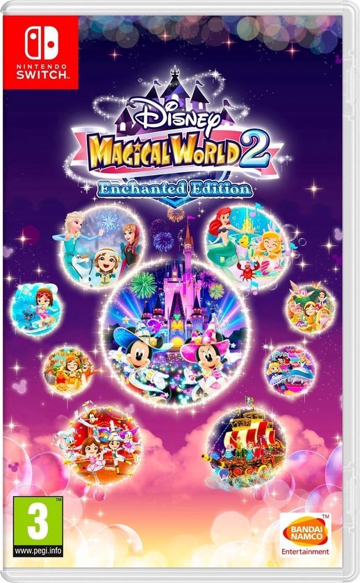 Nintendo Switch Disney Magical World 2 Enchanted Edition, doos voorkant met Mickey en Minnie voor een kasteel