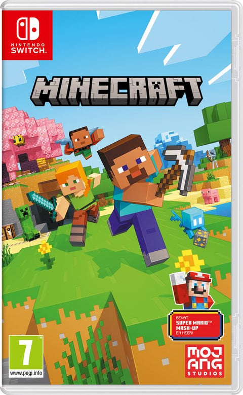 Nintendo Switch Minecraft, doos voorkant met Super Mario Mash-up vermelding, tweedehands