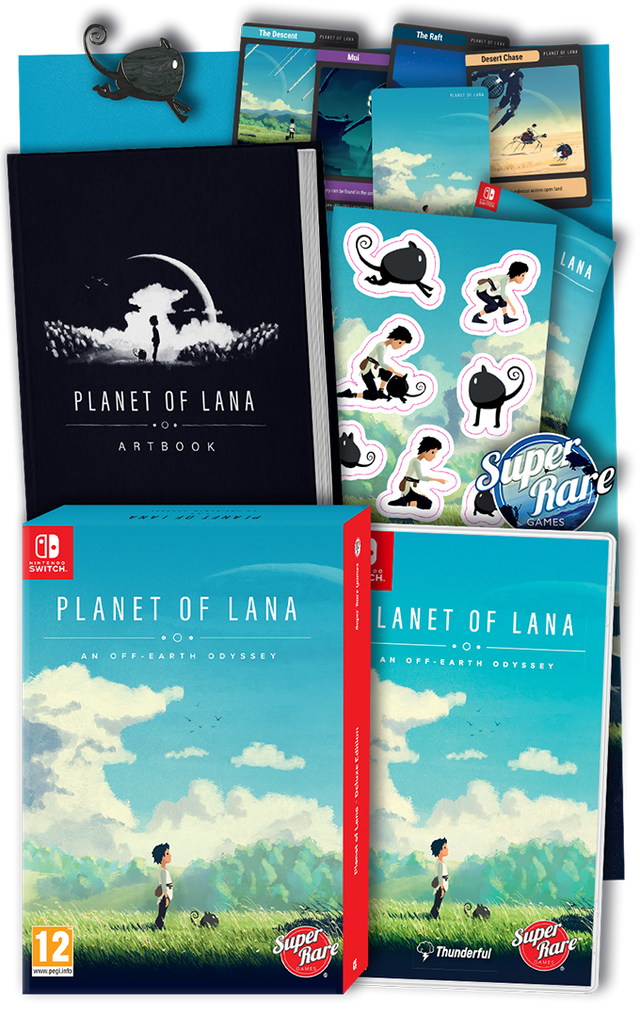 Nintendo Switch Planet Of Lana Deluxe Edition, overzicht van de inhoud met artbook en stickers