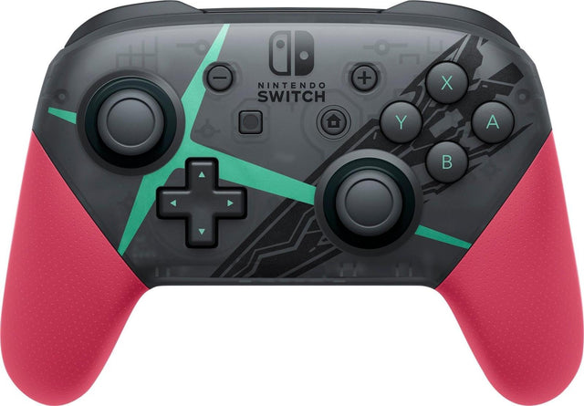 Nintendo Switch Pro Controller Xenoblade Chronicles 2 Edition, zwart met rood en groen, vooraanzicht, tweedehands
