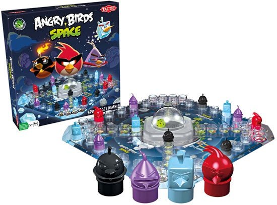 Tactic Angry Birds Space Race Kimble bordspel, doos met het speelbord en vier gekleurde pionnen ervoor