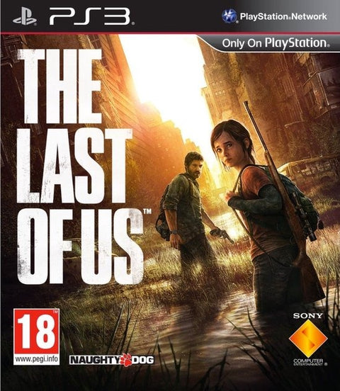 PlayStation 3 The Last of Us van Naughty Dog, doos voorkant met man en meisje in verwoeste stad, tweedehands