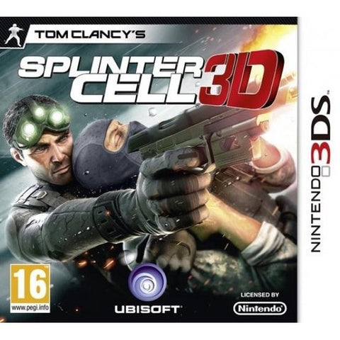 Nintendo 3DS Tom Clancy's Splinter Cell 3D van Ubisoft, doos voorkant met een man met nachtkijker en pistool, tweedehands