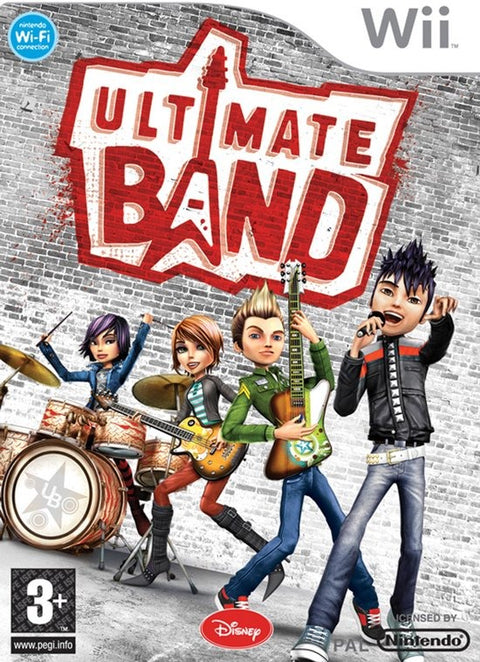 Nintendo Wii Ultimate Band van Disney, muziekspel, doos voorkant met getekende band, tweedehands