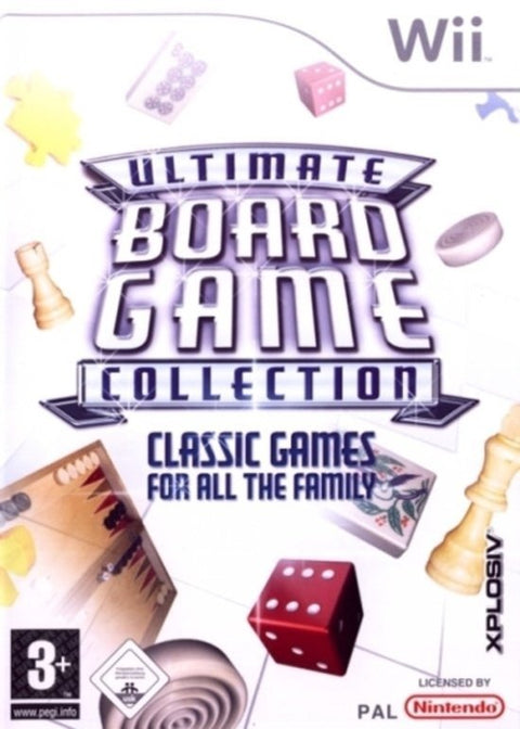 Nintendo Wii Ultimate Board Game Collection, bordspellen, doos voorkant met schaakstukken en dobbelstenen, tweedehands