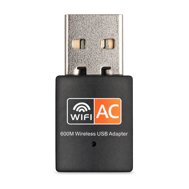 Zwarte mini dual band USB wifi-adapter 600 Mbps met WiFi AC-embleem, vooraanzicht
