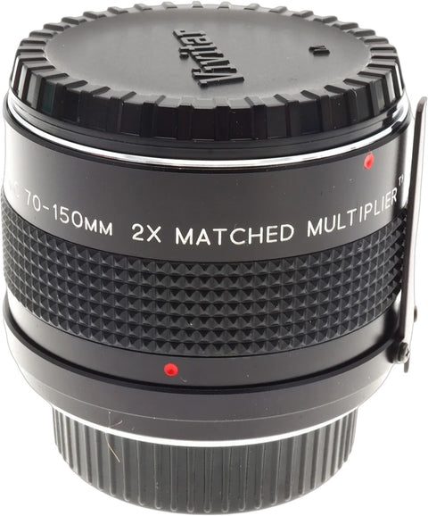Vivitar 70-150mm 2x Matched Multiplier teleconverter, zijkant met Vivitar-achterdop, tweedehands