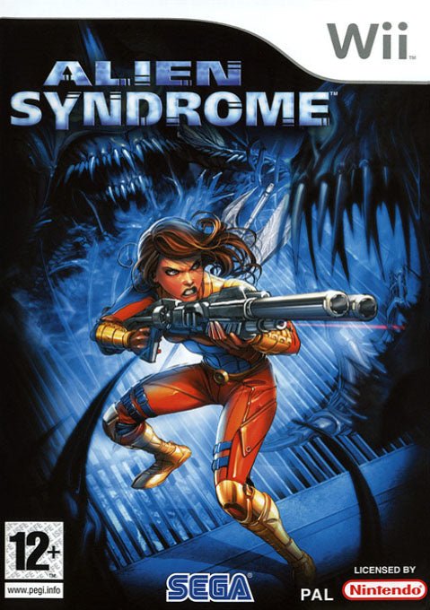 Nintendo Wii Alien Syndrome van SEGA, doos voorkant met vrouw met groot geweer, tweedehands